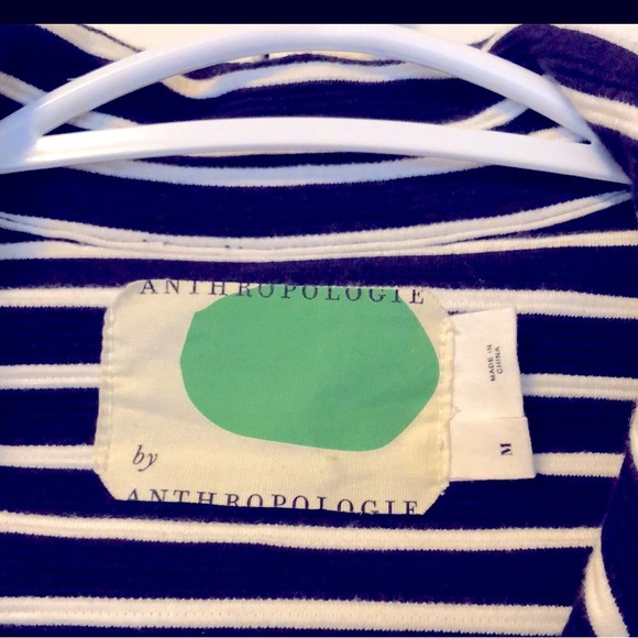 Retro Anthropologie Navy & White Striped Soft Blazer Jacket Double Breasted - Picture 14 of 16